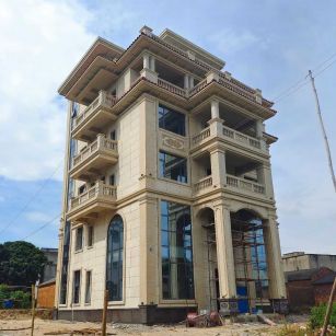 晋城 黄金麻花岗岩石材别墅外墙干挂搭配（雕花栏杆花瓶柱门楼罗马柱）