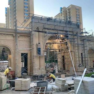 晋城 黄金麻荔枝面花岗岩小区门楼外墙干挂