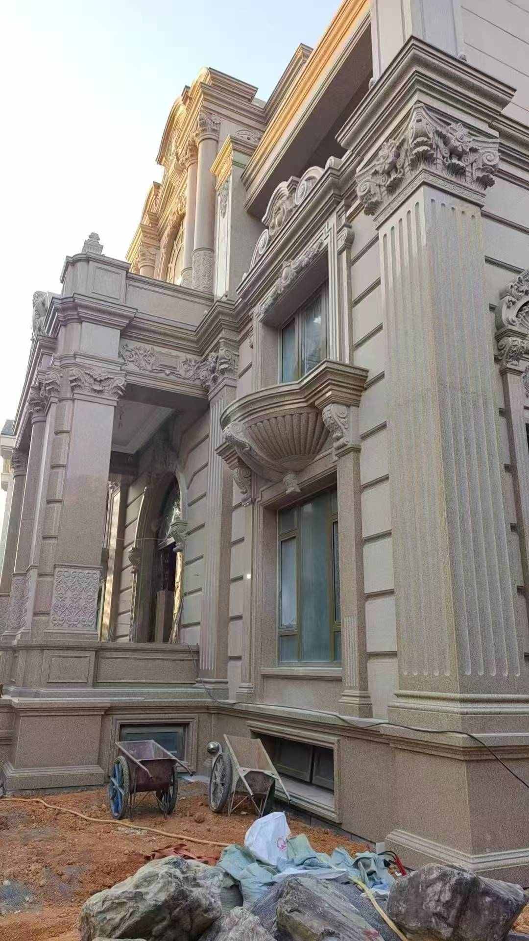 晋城 黄金麻花岗岩光面别墅外墙干挂施工完成