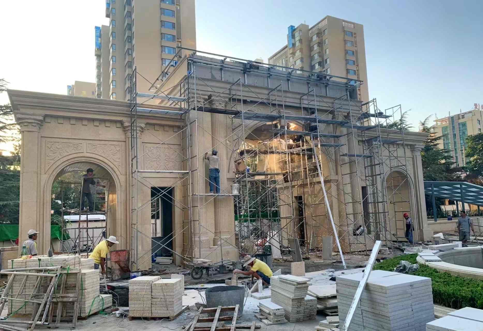 晋城 黄金麻荔枝面花岗岩小区门楼外墙干挂