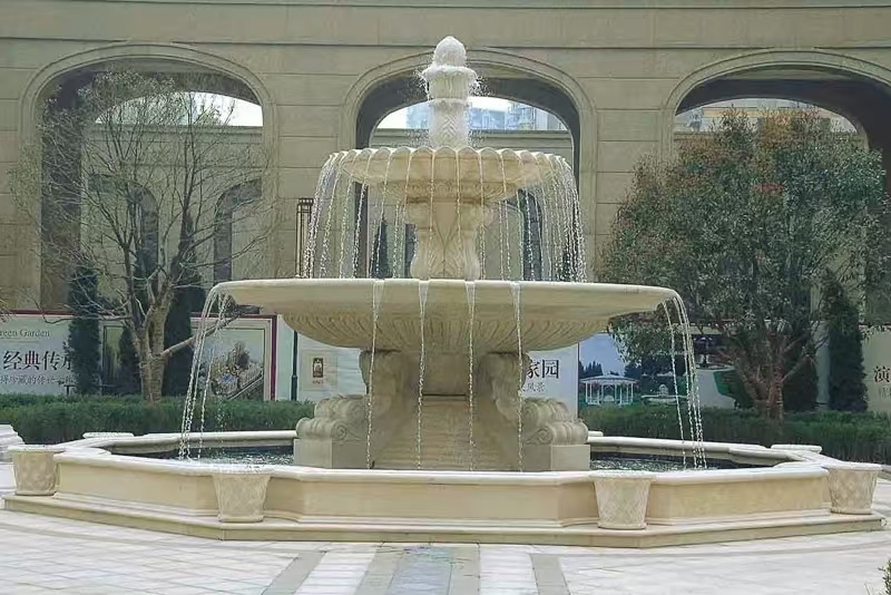 晋城 黄金麻花岗岩异型加工——户外庭院石雕流水喷泉