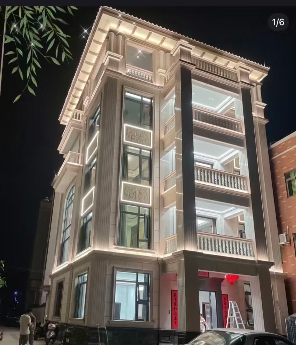 晋城 芝麻白花岗岩别墅外墙夜间效果