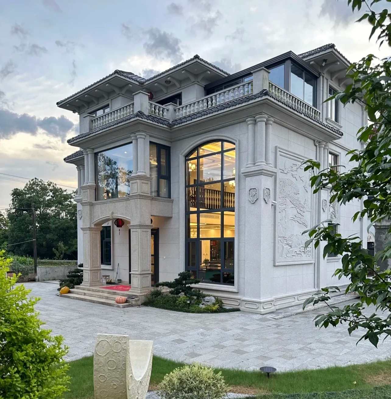 晋城 白麻花岗岩私人别墅干挂石材豪华定制