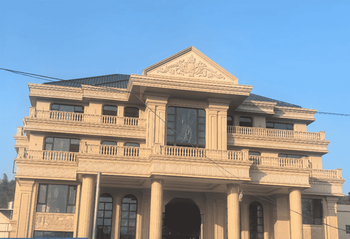 晋城黄金麻别墅外墙干挂石材效果示例